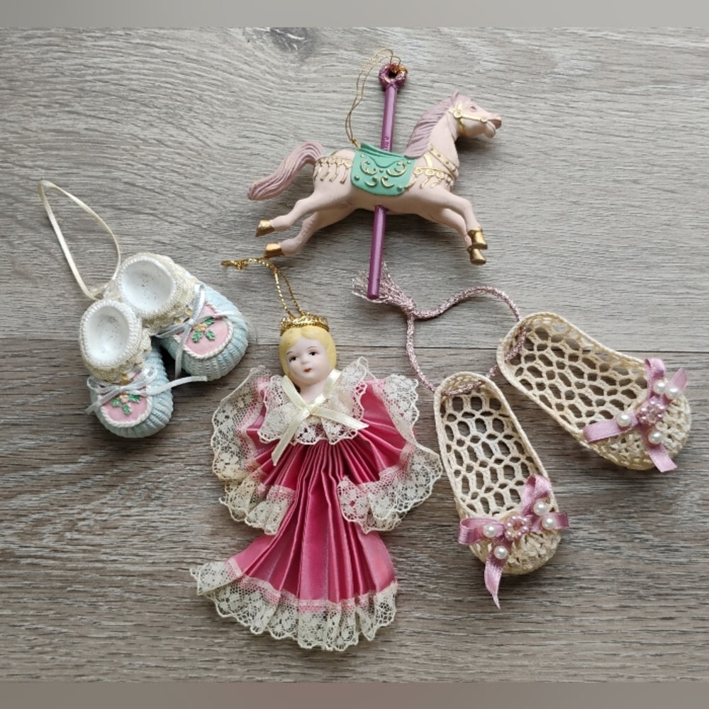 Vintage Christmas Ornaments Victorian Infant Girl Decor Set Of 4